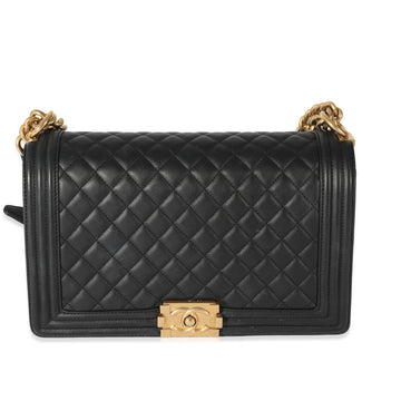 CHANEL Black Quilted Lambskin Medium Boy Bag