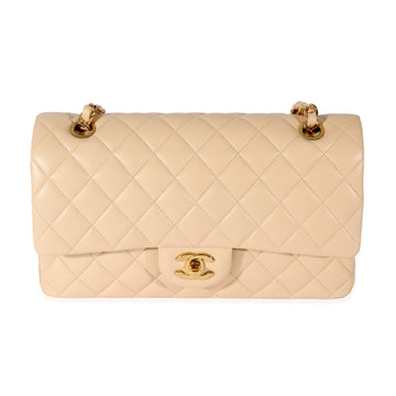 CHANEL Beige Lambskin Medium Classic Double Flap