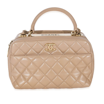 CHANEL Beige Quilted Lambskin CC Trendy Bowling Bag