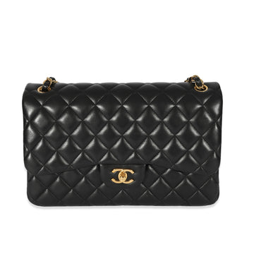 CHANEL Black Lambskin Classic Jumbo Double Flap