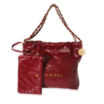 CHANEL Burgundy Shiny Calfskin Small 22