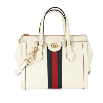 GUCCI White Leather Small Ophidia Web Top Handle Tote