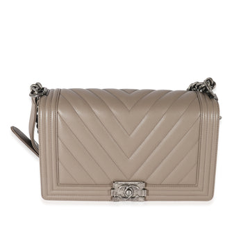 CHANEL Lambskin Grey Chevron New Medium Boy Bag