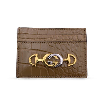 GUCCI Tan Leather Zumi Horsebit Credit Card Case Holder Wallet