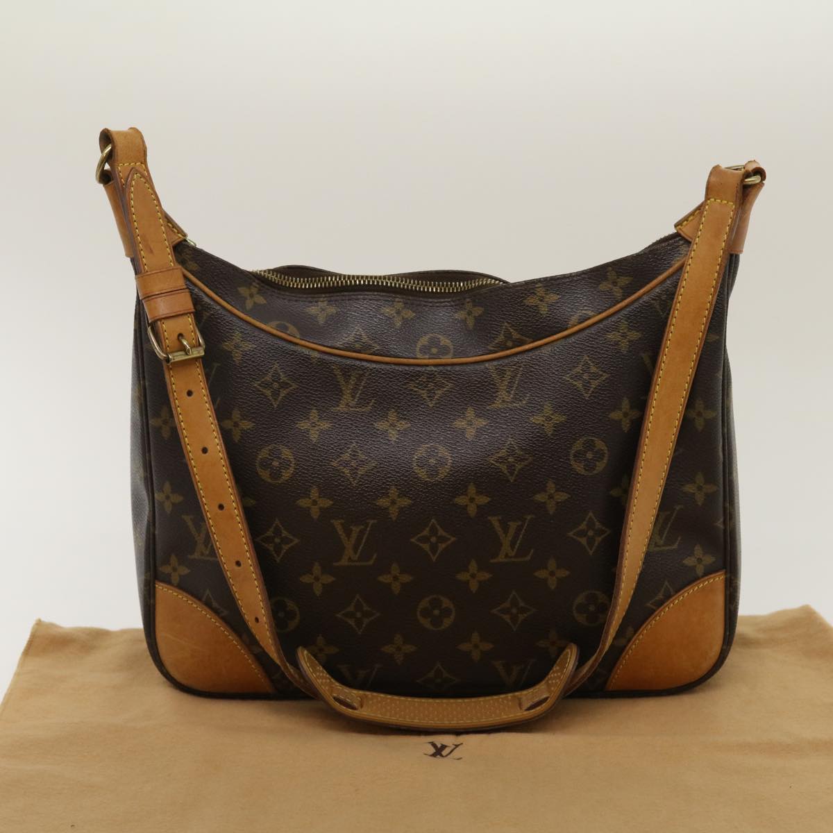 Auth Louis Vuitton Boulogne Brown Monogram Canvas Leather Women Shoulder  Handbag