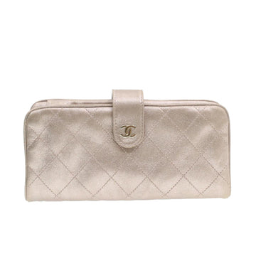 CHANEL Lamb Skin Matelasse Long Wallet Pink CC Auth 17288A