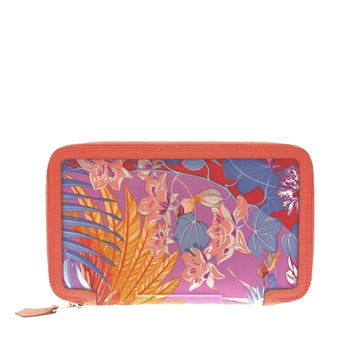 HERMES Epsom Printed Silk Flamingo Party Soie-Cool Wallet Long Wallets