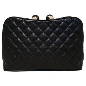 CHANEL Black Leather Crystal Ball Kiss lock Clutch