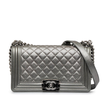 CHANEL Medium Perforated Lambskin Boy Flap Shoulder Bag