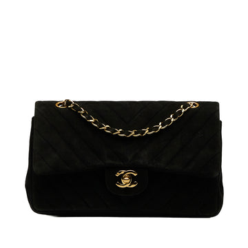 CHANEL Medium Chevron Suede Double Flap Shoulder Bag