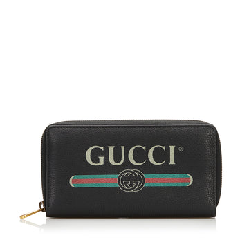 Gucci Logo Print Zip Around Long Wallet Long Wallets