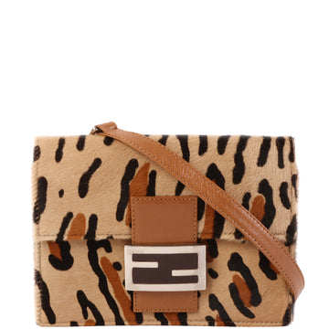 FENDI Unborn Calf Leopard Pattern 2Way Bag Beige/Brown