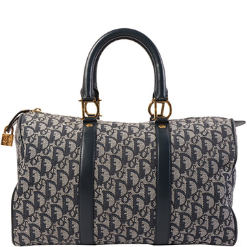 DIOR Trotter Pattern Logo Plate Boston Bag Navy