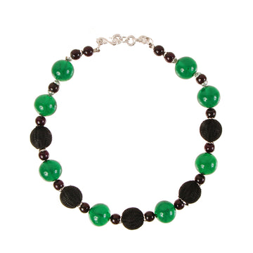 YVES SAINT LAURENT Clear Beads Ball Necklace Green/Black