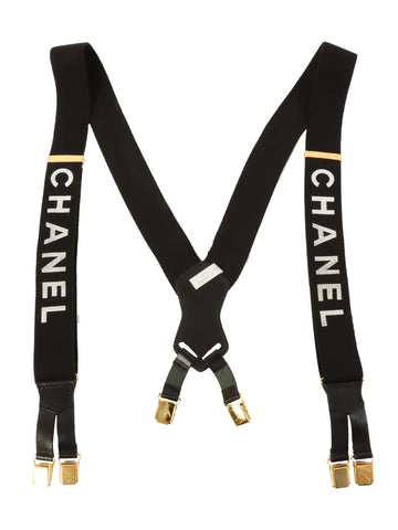 CHANEL Logo Cc Mark Suspenders Black/White