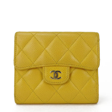 CHANEL trifold wallet compact 25th series caviar skin matelasse here mark yellow leather ladies coco