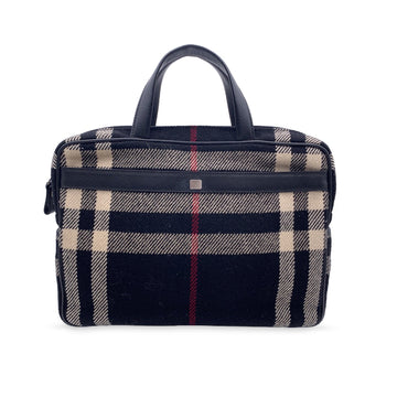 BURBERRY Black Wool Nova Check Unisex Work Business Tote Bag Handbag