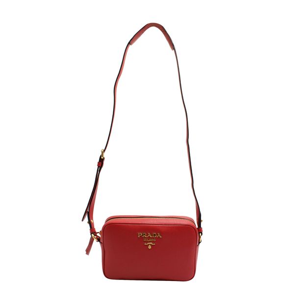 PRADA Bandoliera Saffiano Red Leather Cross Body Bag