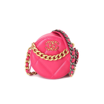 CHANEL 19 round clutch chain shoulder bag leather pink AP0945 Bag