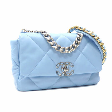 Chanel bag CHANEL 19 ladies light blue lambskin AS1160 hand leather coco mark matelasse