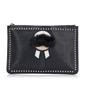 Fendi studs clutch bag 7N0078 black leather fur ladies FENDI