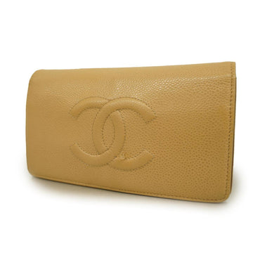 CHANEL long wallet caviar skin beige ladies