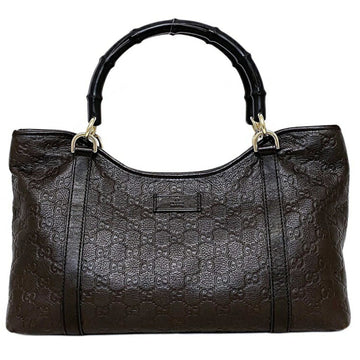 Gucci Handbag Brown Black Gold GG Shima 257302 Leather Bamboo GUCCI Tote Bag Women's