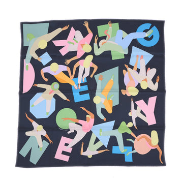 HERMES Carre 70 Scarf Homage to Gene Kelly Marine/Rose/Blue Silk 100%