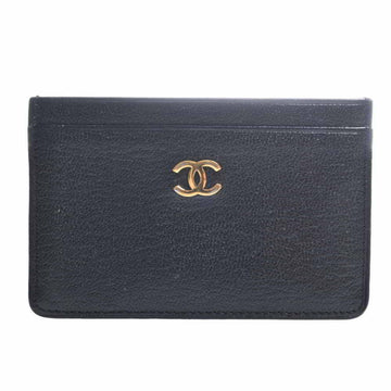 CHANEL Leather Coco Mark Card Case Black Ladies