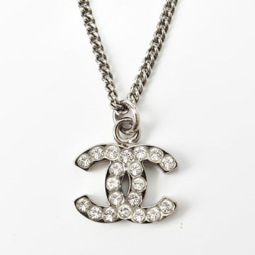 CHANEL necklace pendant  here mark CC rhinestone silver white