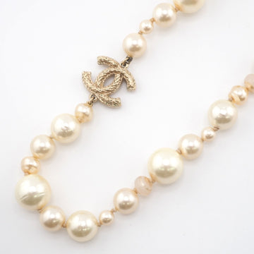 CHANEL Cocomark A12C Fake Pearl Necklace Gold Women's