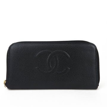 CHANEL Round Long Wallet Caviar Skin Coco Mark Black No. 9 Zippy Leather Women's Zip long COCO Caviarskin