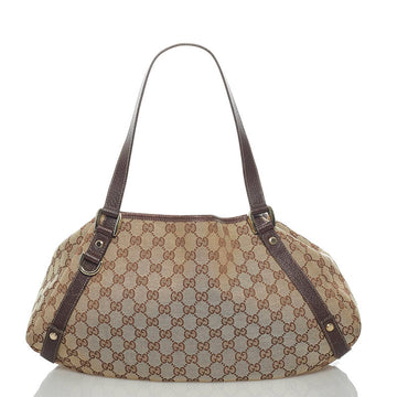 Gucci GG Canvas Handbag 130736 Beige Brown Leather Ladies GUCCI