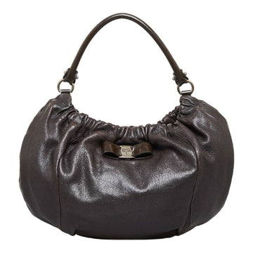 SALVATORE FERRAGAMO Valara Ribbon Handbag AB-21 C786 Brown Leather Ladies