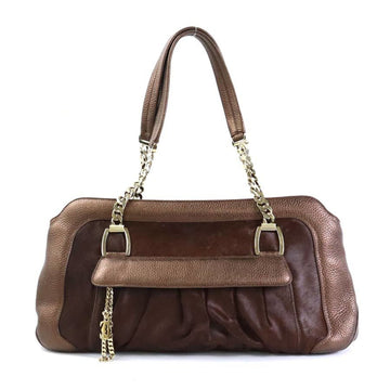 CARTIER Shoulder Bag Leather/Haraco Brown Ladies