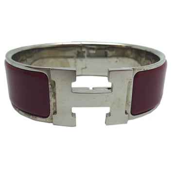 HERMES Click Clack GM D Engraved Men's Bracelet Enamel Red/Silver