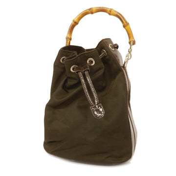 GUCCI[3yb1232] Auth  Handbag Bamboo 001 3754 1657 Nylon/Leather Dark Brown Silver metal