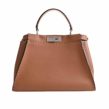 Fendi Leather Selleria Peekaboo 2WAY Handbag Brown