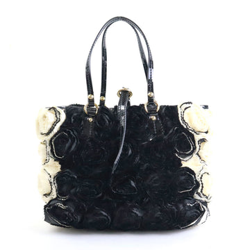 VALENTINO GARAVANI Garavani Handbag Patent Leather/Satin Black x Ivory Women's