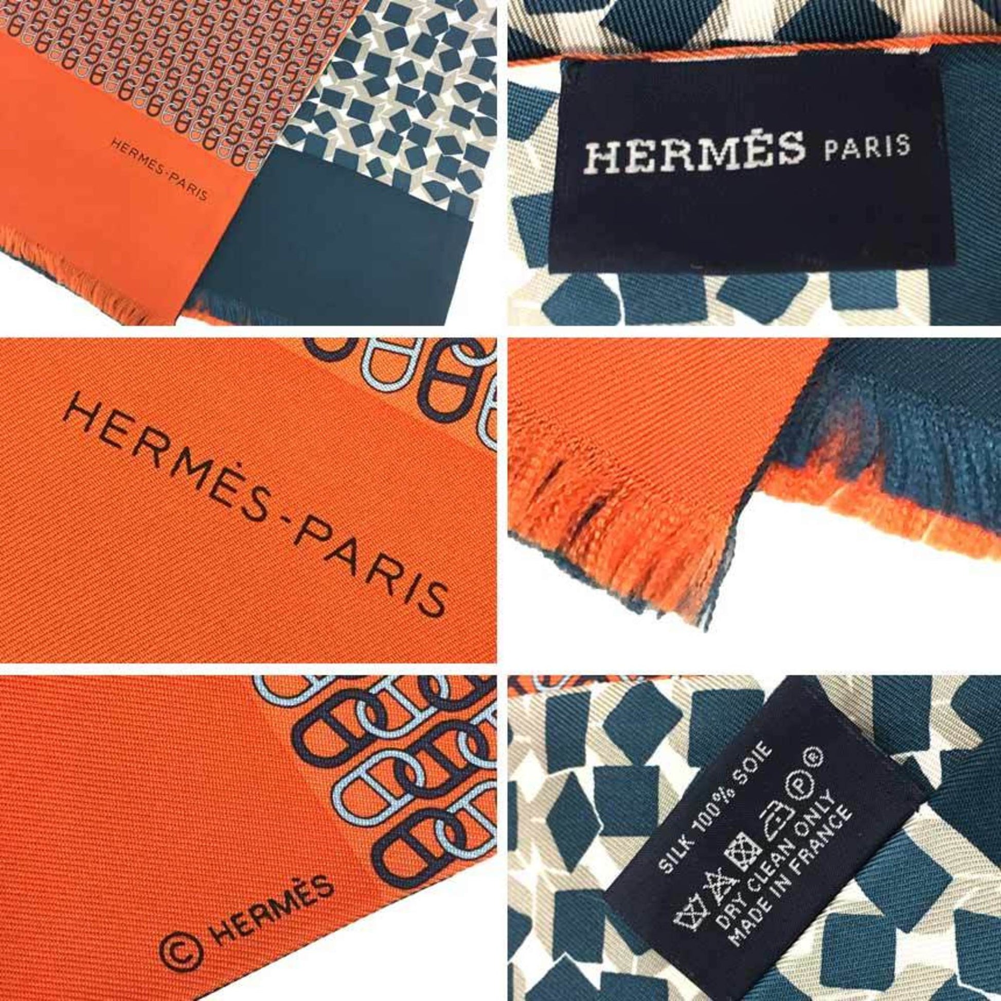 Hermès Hermes Orange Cashmere Silk Chain d'Ancre Reversible Stole