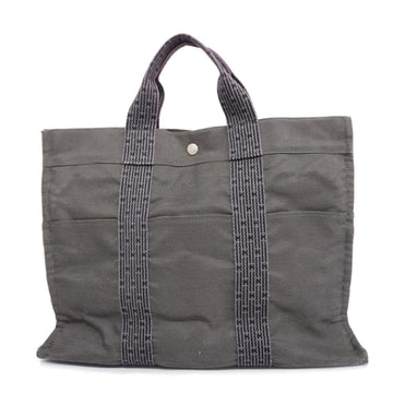 HERMES Tote Bag Yell Line MM Canvas Gray Silver Hardware Ladies