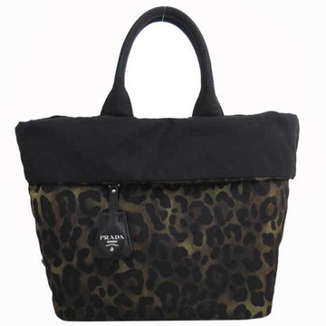 Prada bag leopard reversible khaki x brown black silver metal fittings nylon handbag strap missing item women's men's