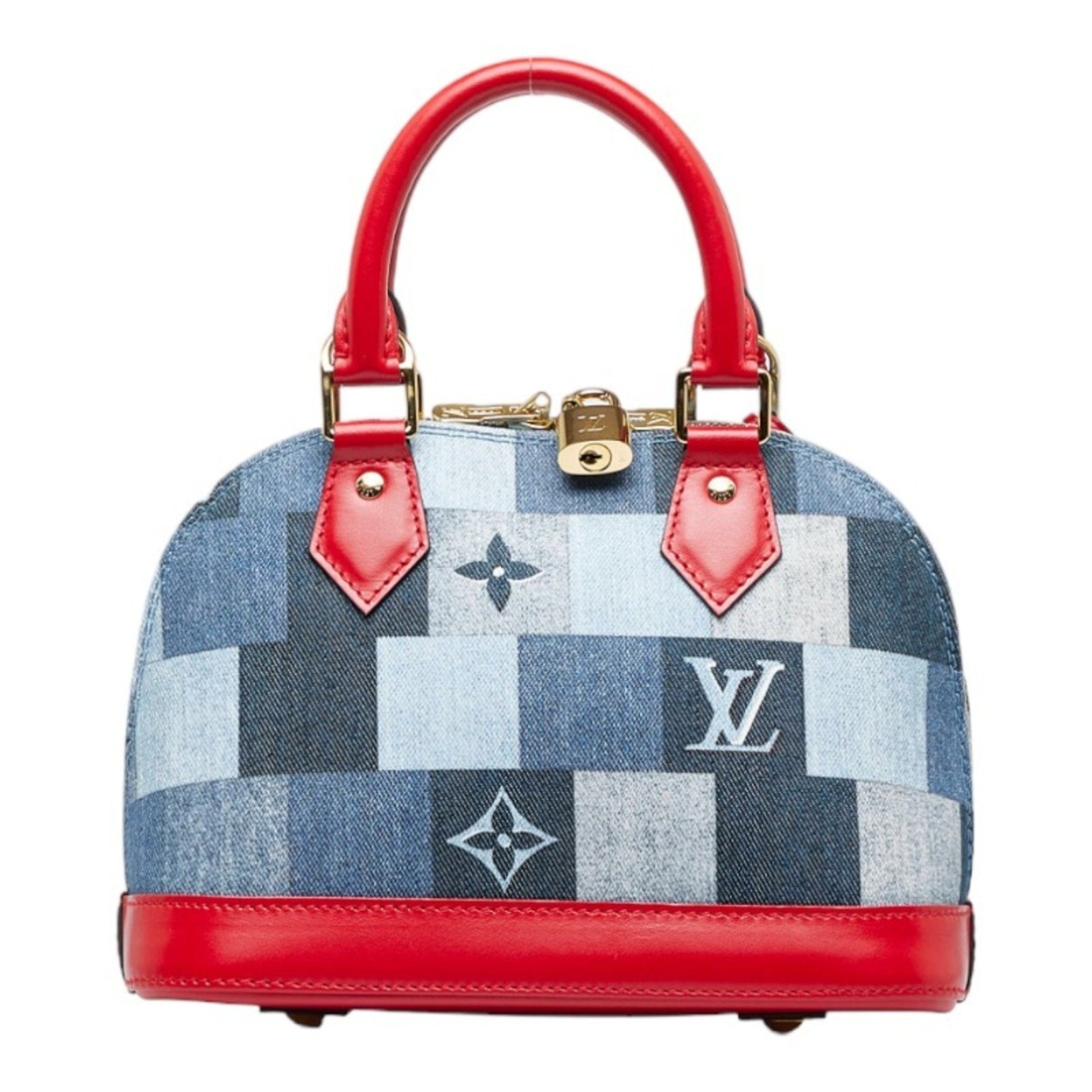 LOUIS VUITTON Monogram Alma BB Handbag M45042 Blue Red Leather Women's