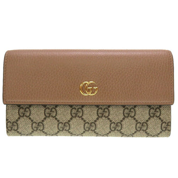 GUCCI GG Marmont 456116 Supreme Leather Beige Pink Bifold Long Wallet