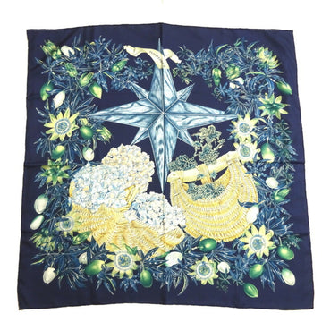 HERMES Carre 90 PASSIFLORES Passion Flower Women's Scarf Muffler 100% Silk Navy