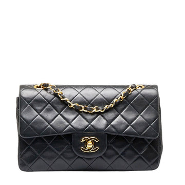 CHANEL matelasse 23 double flap chain shoulder bag black lambskin ladies