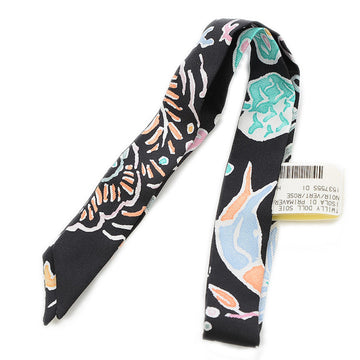 HERMES Twilly Doll Scarf ISOLA DI PRIMAVERA Noir/Veil/Rose Silk 100%