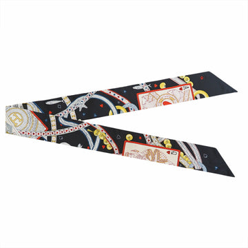 HERMES Twilly Dame de Coeur Stone Bijou Trump Black Ribbon Scarf 063959S Ladies