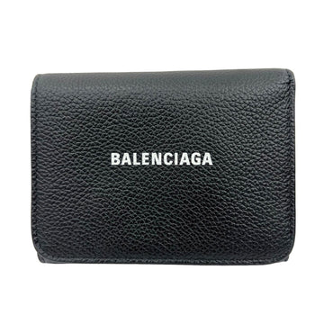 BALENCIAGA tri-fold wallet folding mini 655743 black calf leather men's women's