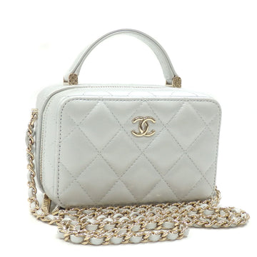 CHANEL Chain Shoulder Bag Matelasse Women's Silver Lambskin AP2634 Coco Mark Vanity Case Pochette Hand